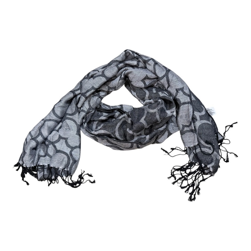 Disney Parks Scarf Women OS Mickey Mouse Head Pattern Black Gray Fringed scarf